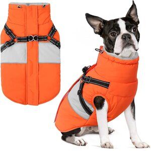 SUNFURA Dog Winter Coat, Waterproof Dog Coat Jacket with Harness for Medium Dogs